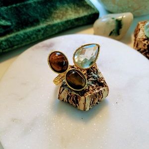 Tiger Eye 👁 with White Topaz Gold Plated Ring